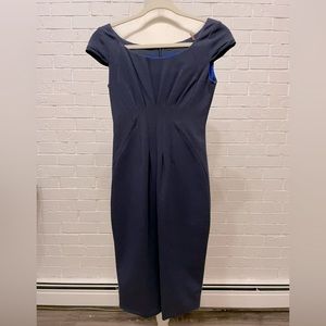 Tahari blue dress lined body hugging size 0